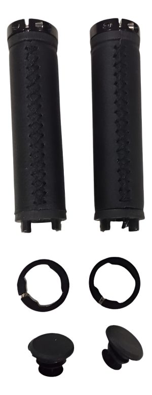 Par De Puños De Bici Simil Cuero Negro Con Bloqueo. 125 Mm
