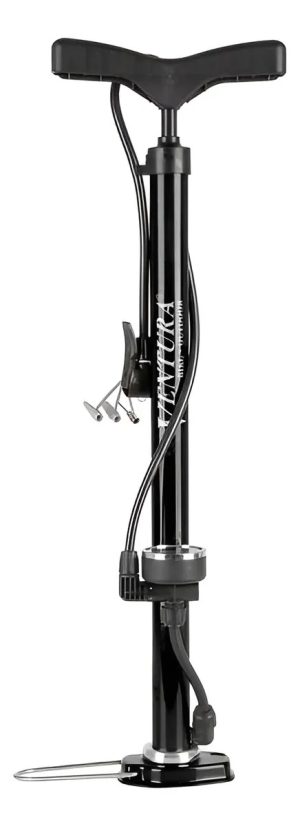 Inflador De Pie Ventura Acero C/manómetro Válvulas Av/fv 377 Negro