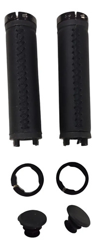 Par De Puños De Bici Simil Cuero Negro Con Bloqueo. 125 Mm