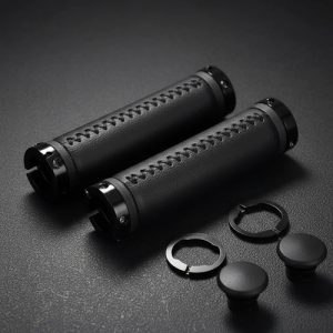 Par De Puños De Bici Simil Cuero Negro Con Bloqueo. 125 Mm