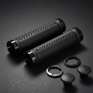 Par De Puños De Bici Simil Cuero Negro Con Bloqueo. 125 Mm